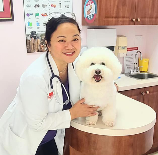 dr irene with white dog